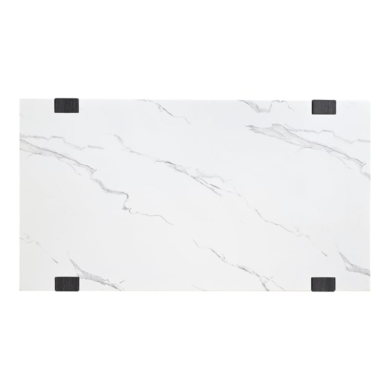 Bowery Hill Wood Coffee Table with Faux Marble Top in Black and White