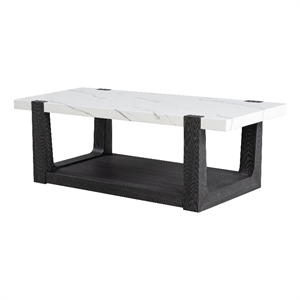 Bowery Hill Wood Coffee Table with Faux Marble Top in Black and White