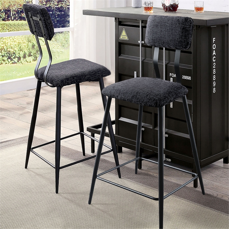 Bowery Hill Metal Padded Counter Chairs in Black (Set of 2)