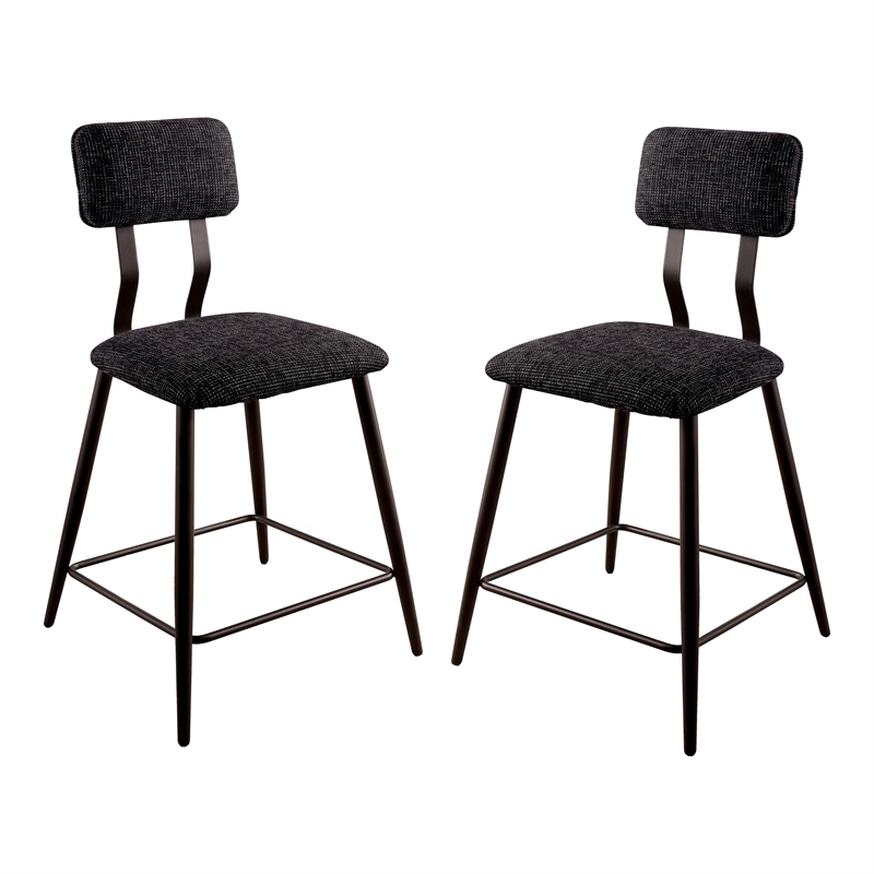Bowery Hill Metal Padded Counter Chairs in Black (Set of 2)
