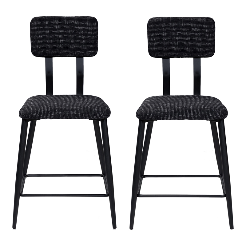 Bowery Hill Metal Padded Counter Chairs in Black (Set of 2)