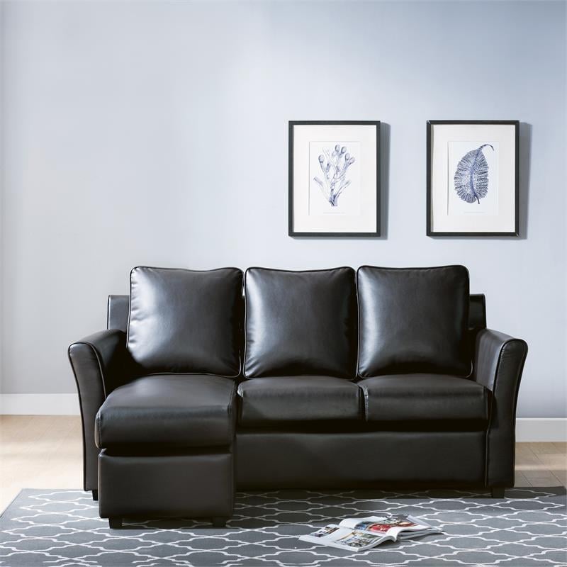 Bowery Hill Modular Sectional Sofa in Dark Gray Synthetic Leather