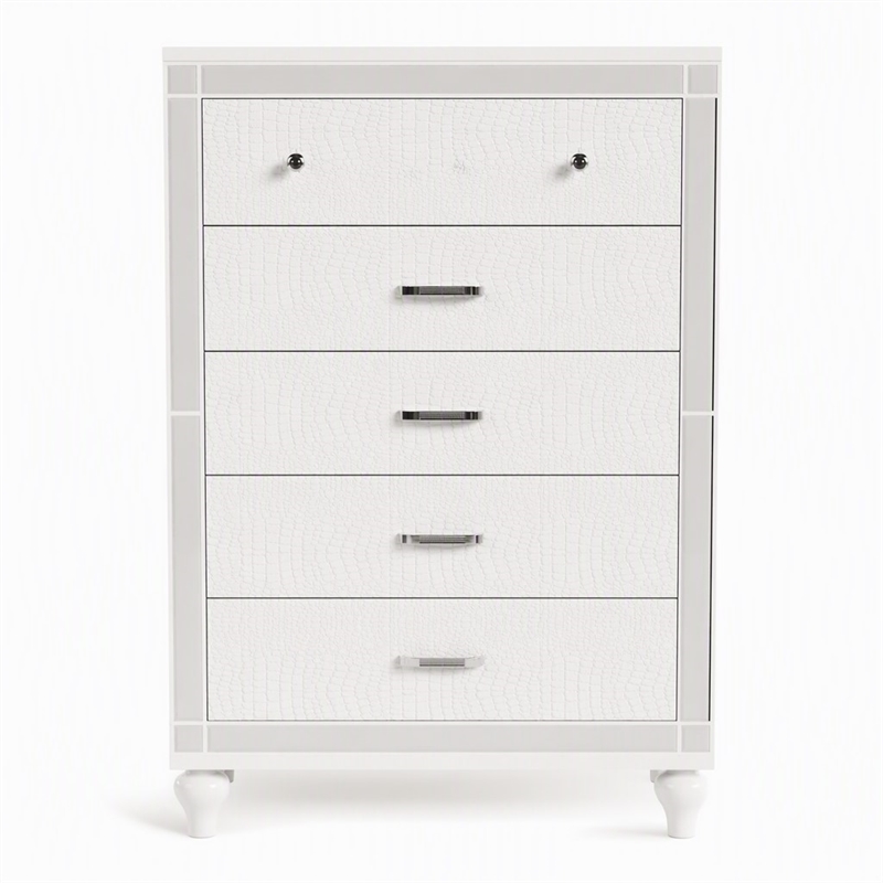 Bowery Hill Contemporary Solid Wood 5-Drawer Chest in White Finish