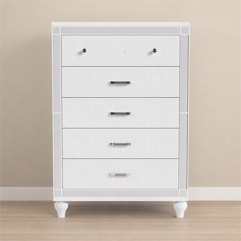Bowery Hill Contemporary Solid Wood 5-Drawer Chest in White Finish