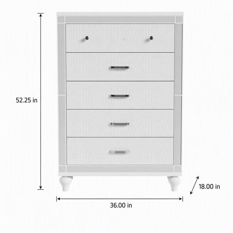 Bowery Hill Contemporary Solid Wood 5-Drawer Chest in White Finish
