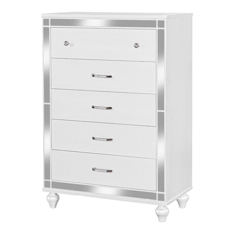 Bowery Hill Contemporary Solid Wood 5-Drawer Chest in White Finish