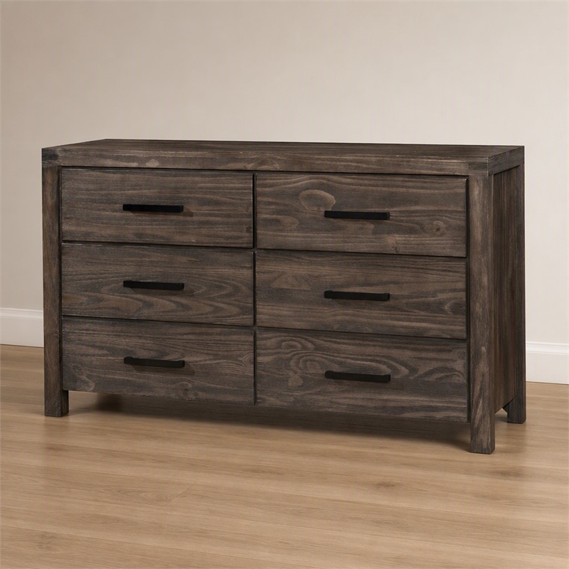 Bowery Hill Rustic Wood 6-Drawer Dresser in Wire-Brushed Brown Finish