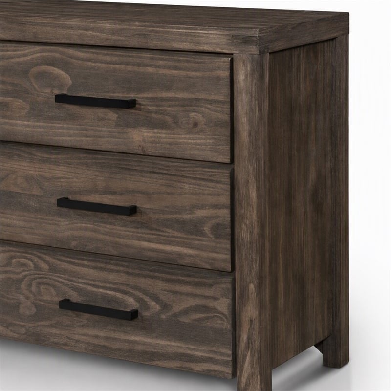 Bowery Hill Rustic Wood 6-Drawer Dresser in Wire-Brushed Brown Finish
