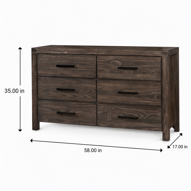 Bowery Hill Rustic Wood 6-Drawer Dresser in Wire-Brushed Brown Finish