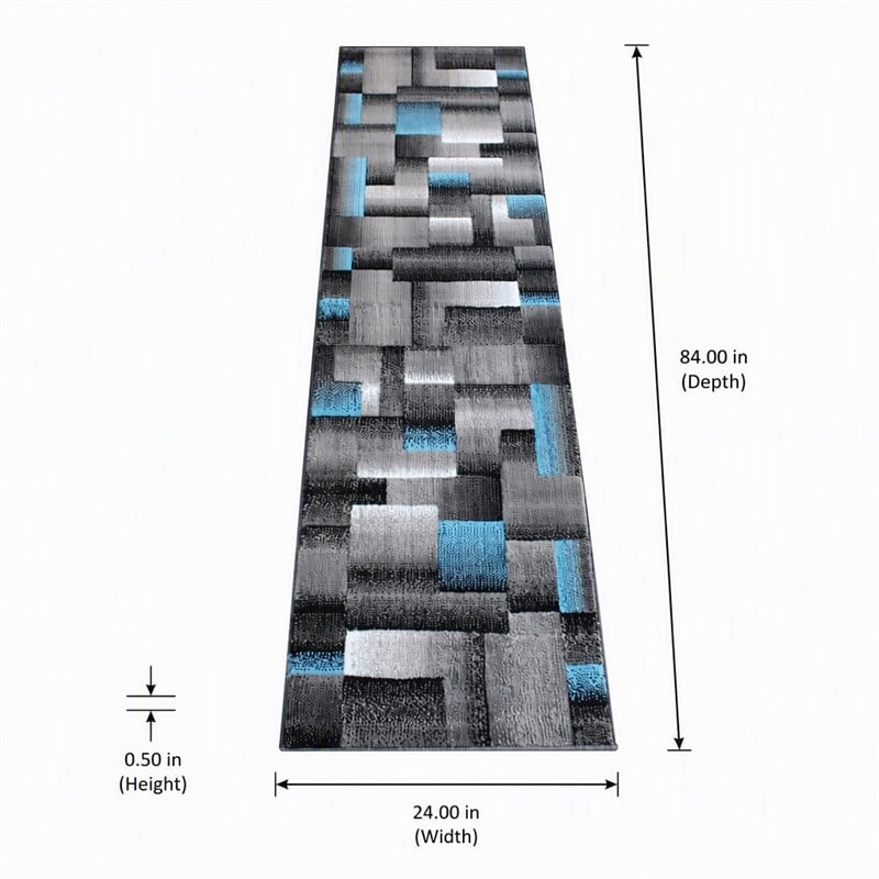 Bowery Hill 24 x 84 in Geometric Olefin Area Rug in Blue