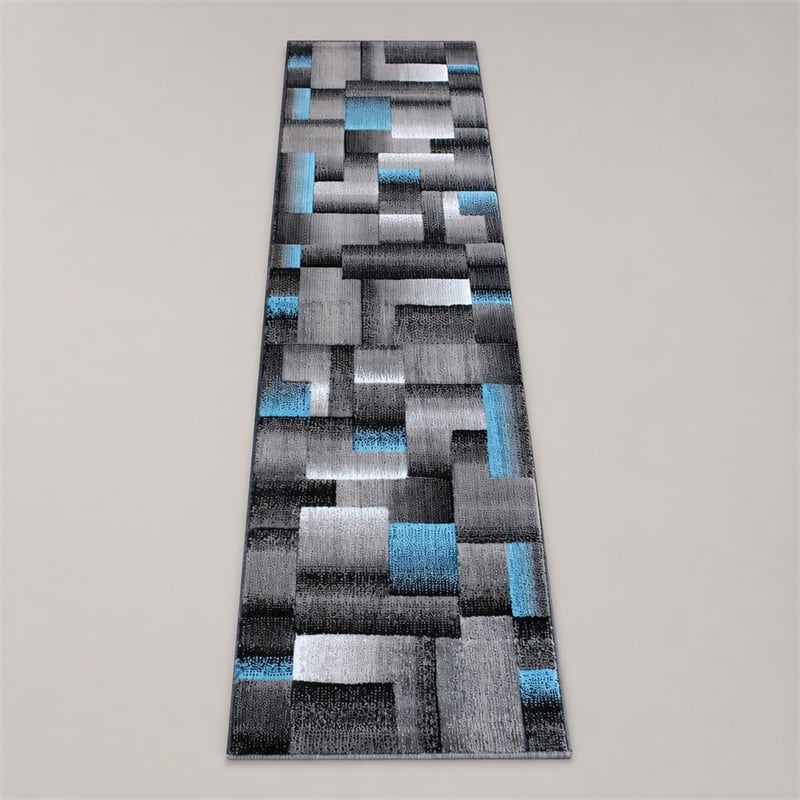 Bowery Hill 24 x 84 in Geometric Olefin Area Rug in Blue