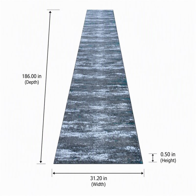 Bowery Hill 31.2 x 186 in Distressed Olefin Area Rug in Turquoise