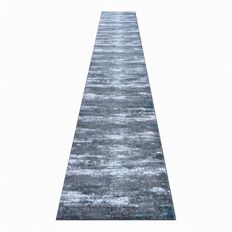 Bowery Hill 31.2 x 186 in Distressed Olefin Area Rug in Turquoise