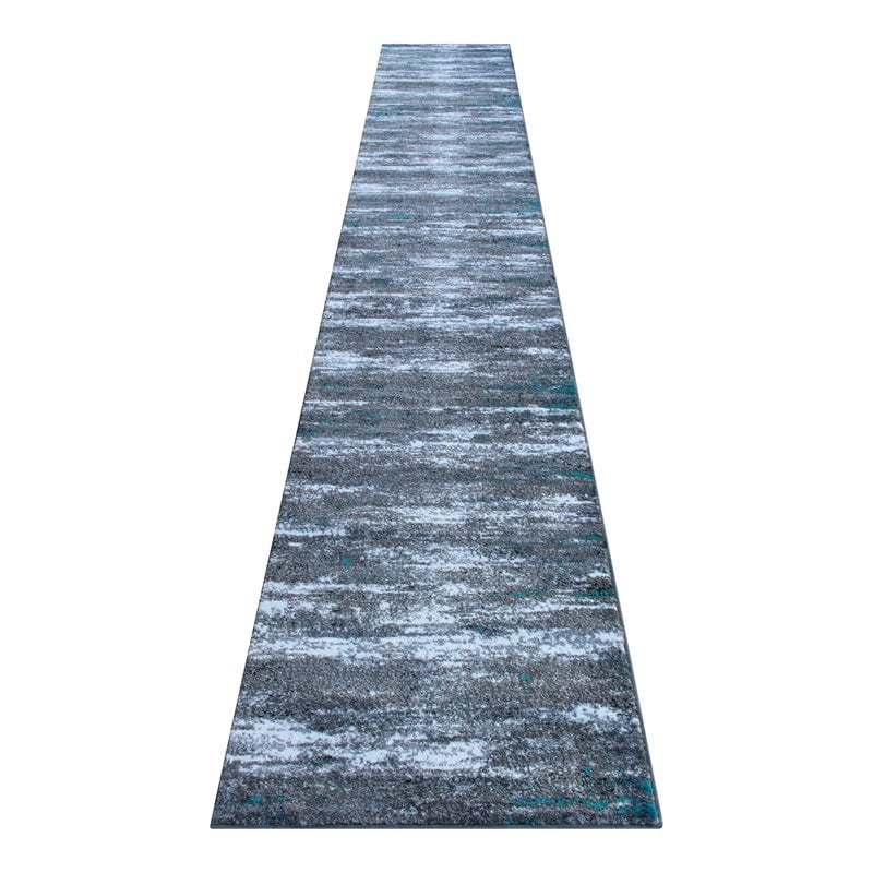 Bowery Hill 31.2 x 186 in Distressed Olefin Area Rug in Turquoise