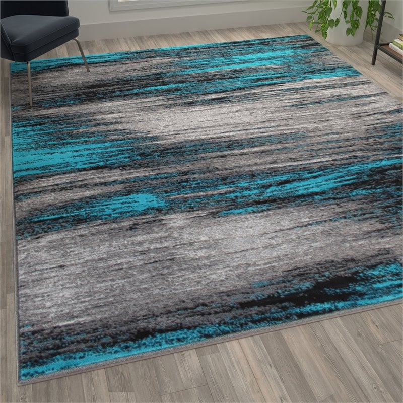 Bowery Hill 72 x 108 in Abstract Olefin Area Rug in Turquoise/Gray