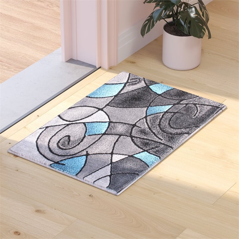 Bowery Hill Abstract 2' x 3' Olefin Accent Rug in Blue and Gray