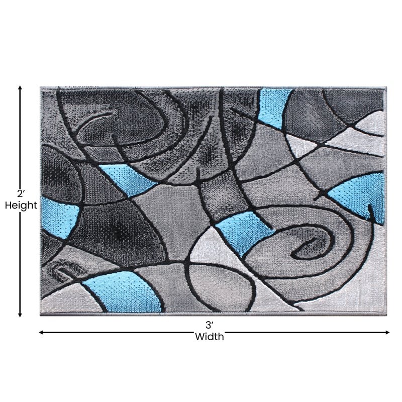 Bowery Hill Abstract 2' x 3' Olefin Accent Rug in Blue and Gray