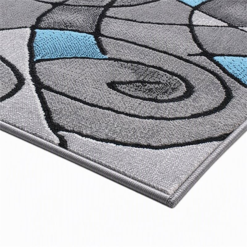 Bowery Hill Abstract 2' x 3' Olefin Accent Rug in Blue and Gray