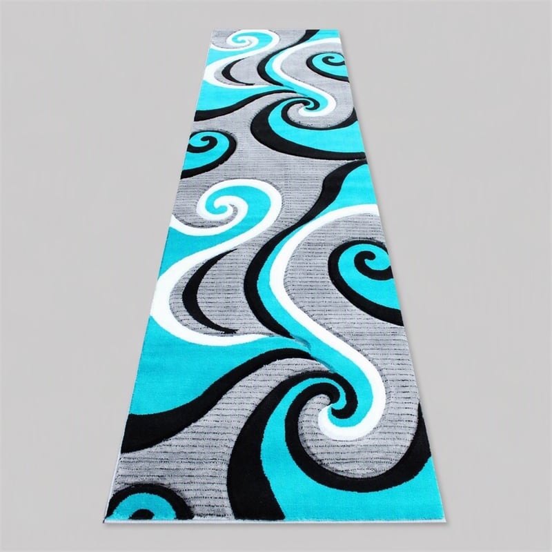 Bowery Hill Swirl 3' x 10' High-Low Area Rug in Turquoise
