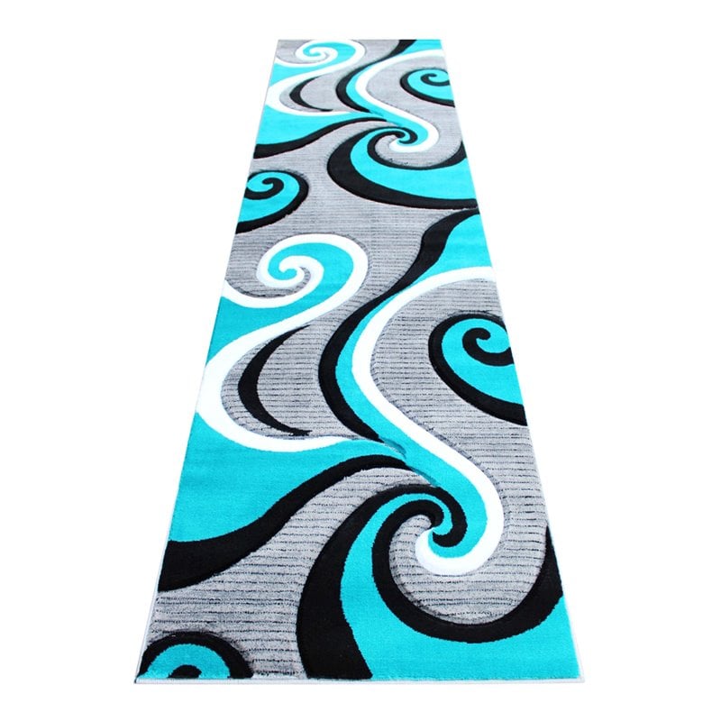 Bowery Hill Swirl 3' x 10' High-Low Area Rug in Turquoise