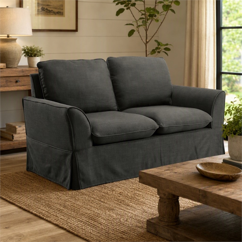 Bowery Hill Fabric Upholstery Loveseat in Grey