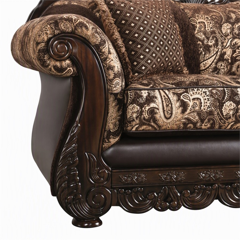 Bowery Hill Chenille Upholstered Traditional Loveseat in Brown