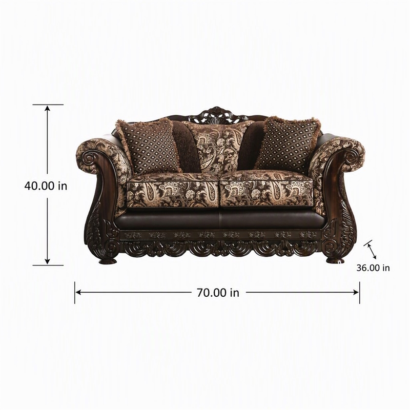 Bowery Hill Chenille Upholstered Traditional Loveseat in Brown