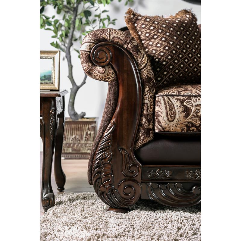 Bowery Hill Chenille Upholstered Traditional Loveseat in Brown