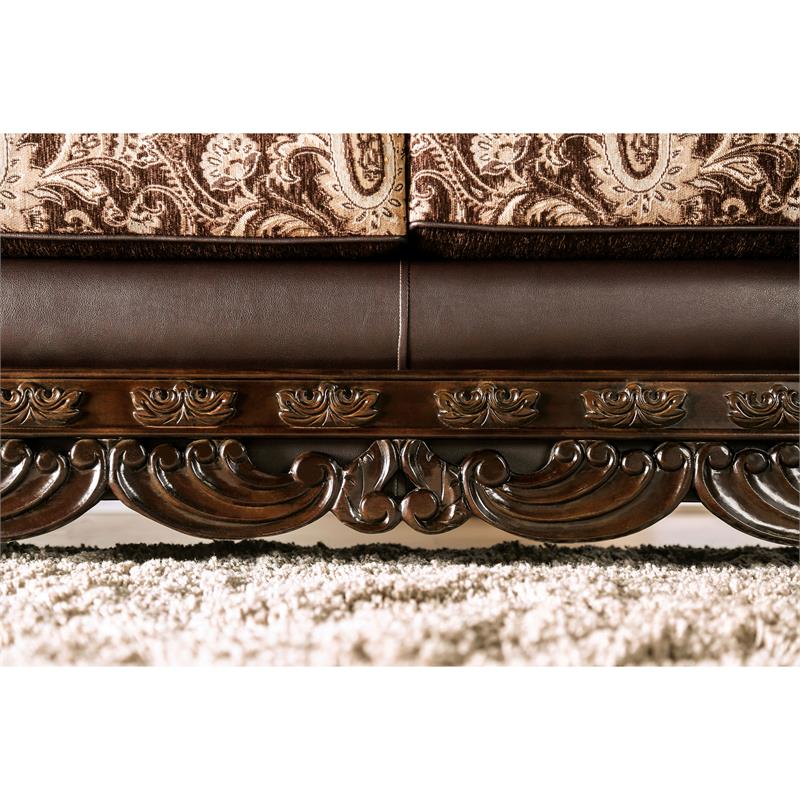 Bowery Hill Chenille Upholstered Traditional Loveseat in Brown