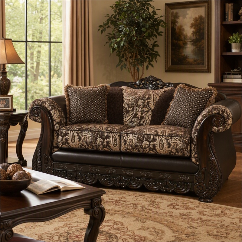 Bowery Hill Chenille Upholstered Traditional Loveseat in Brown