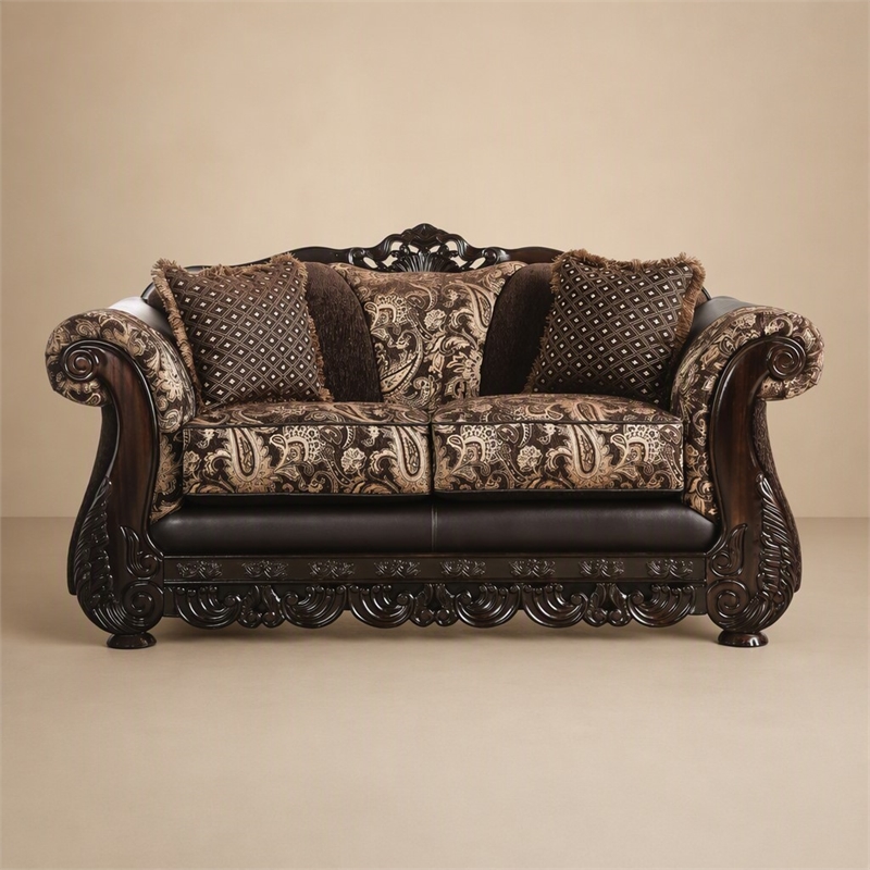 Bowery Hill Chenille Upholstered Traditional Loveseat in Brown