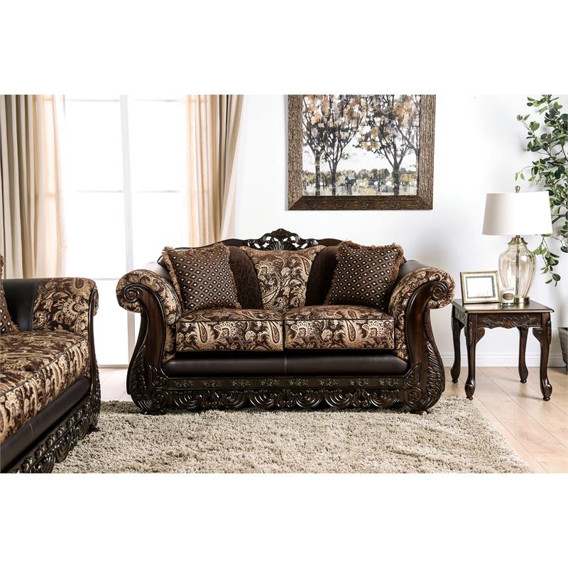 Bowery Hill Chenille Upholstered Traditional Loveseat in Brown