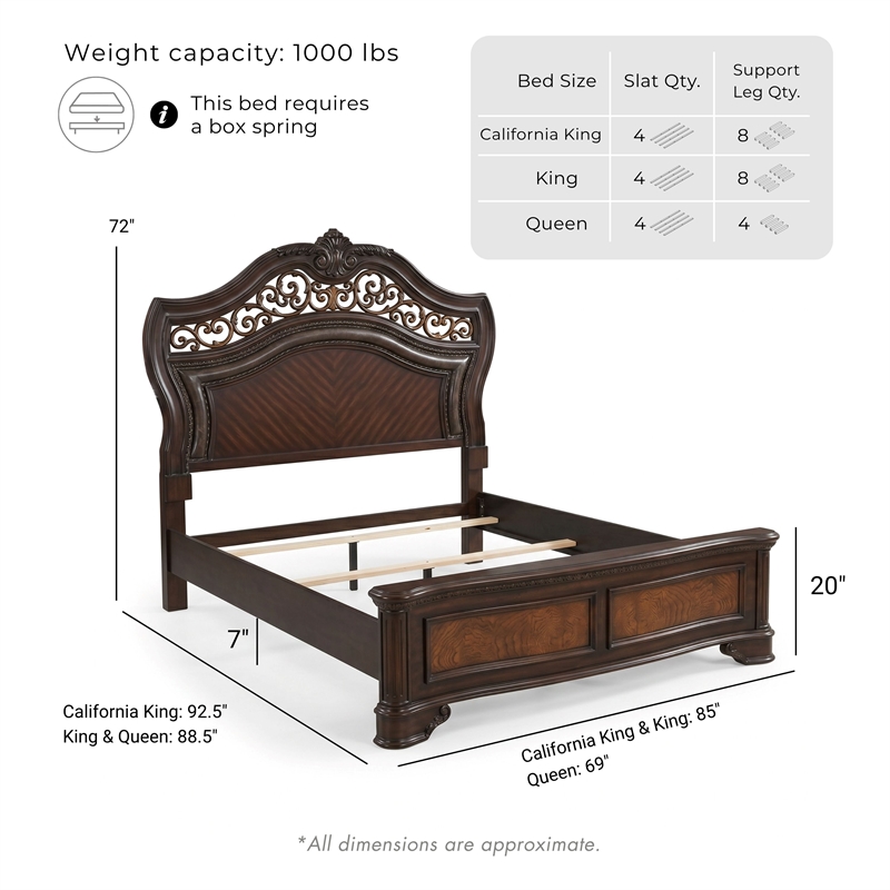 Bowery Hill California King Panel Bed in Solid Wood Brown Cherry Finish