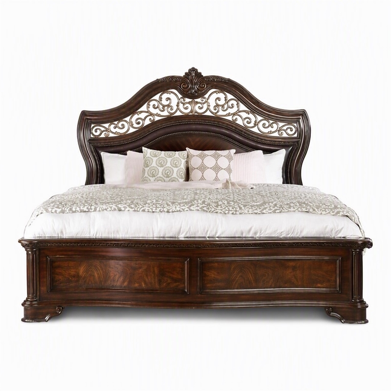 Bowery Hill California King Panel Bed in Solid Wood Brown Cherry Finish