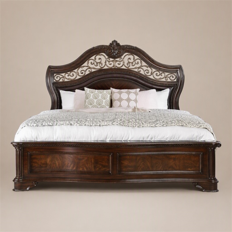 Bowery Hill California King Panel Bed in Solid Wood Brown Cherry Finish