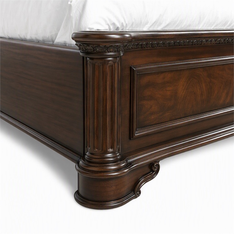 Bowery Hill California King Panel Bed in Solid Wood Brown Cherry Finish