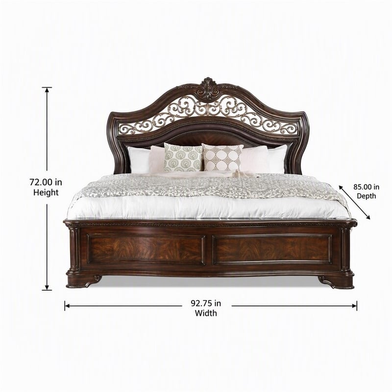 Bowery Hill California King Panel Bed in Solid Wood Brown Cherry Finish