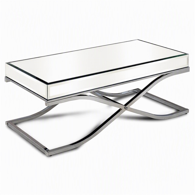 Bowery Hill Contemporary Metal Coffee Table in Chrome Finish with Glass Top