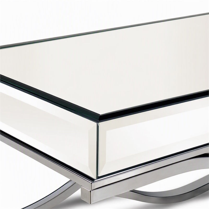 Bowery Hill Contemporary Metal Coffee Table in Chrome Finish with Glass Top