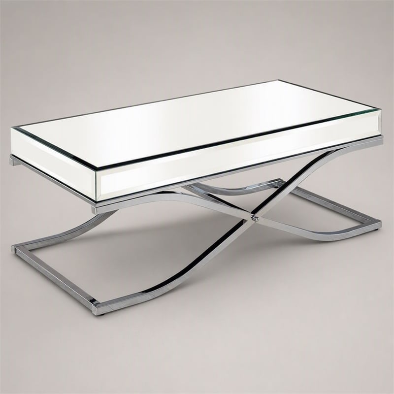 Bowery Hill Contemporary Metal Coffee Table in Chrome Finish with Glass Top