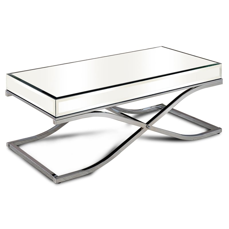 Bowery Hill Contemporary Metal Coffee Table in Chrome Finish with Glass Top