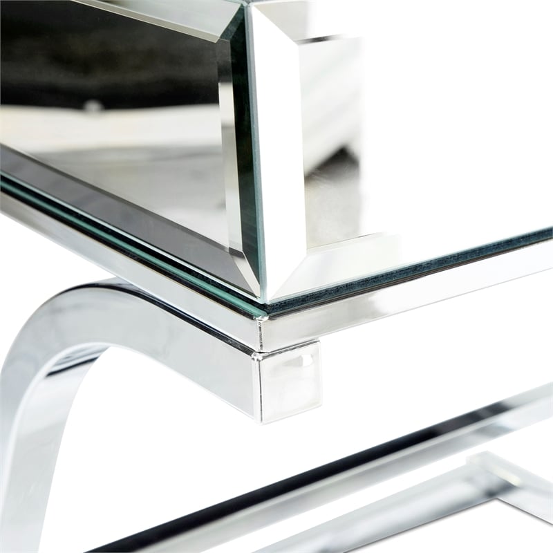Bowery Hill Contemporary Metal Coffee Table in Chrome Finish with Glass Top