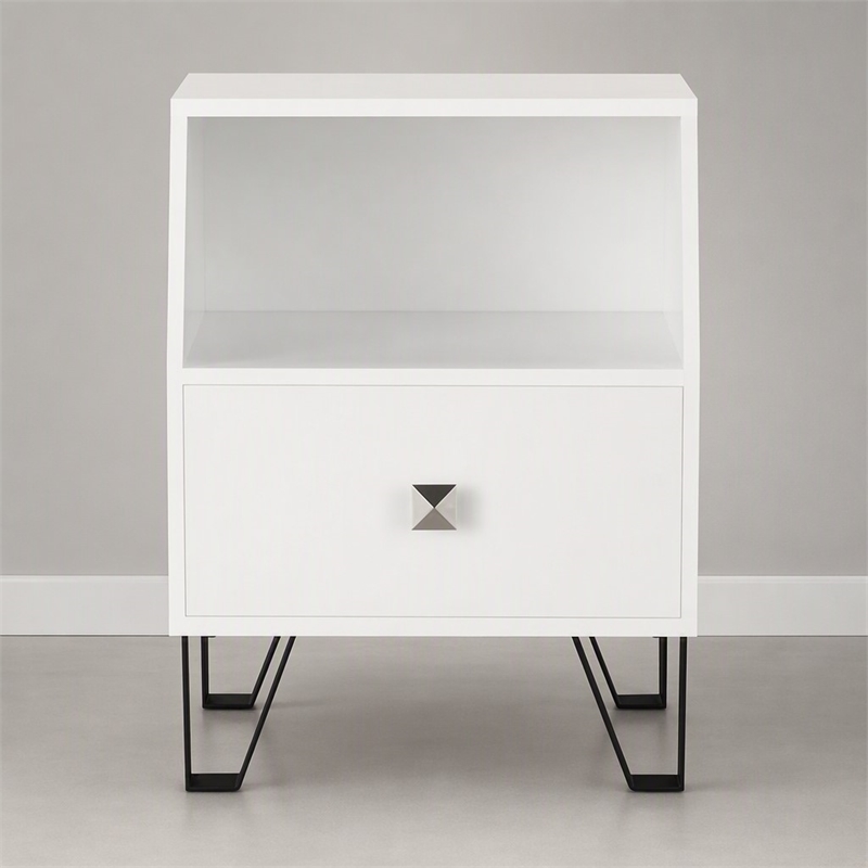 Bowery Hill Modern Wood Storage End Table in White with Drawer