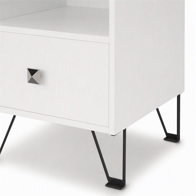 Bowery Hill Modern Wood Storage End Table in White with Drawer