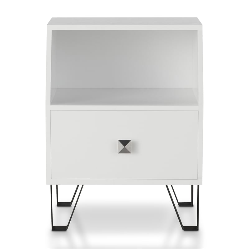 Bowery Hill Modern Wood Storage End Table in White with Drawer