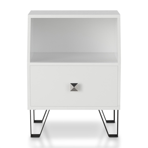 Bowery Hill Modern Wood Storage End Table in White with Drawer