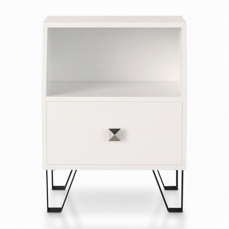 Bowery Hill Modern Wood Storage End Table in White with Drawer