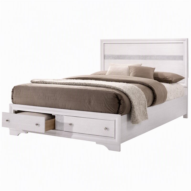Bowery Hill Solid Wood Queen Storage Bed in White with Drawers