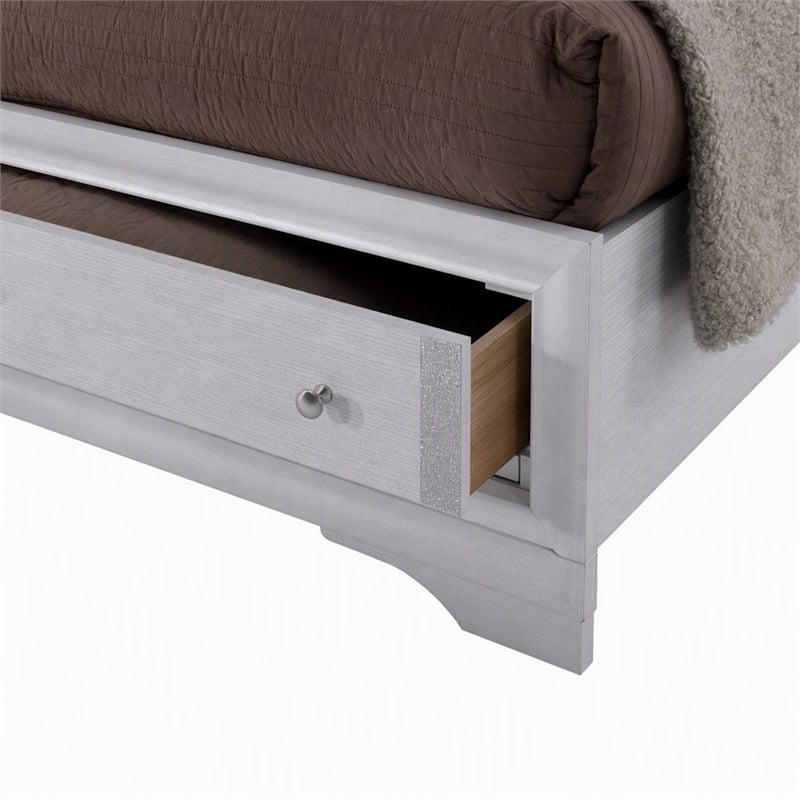 Bowery Hill Solid Wood Queen Storage Bed in White with Drawers