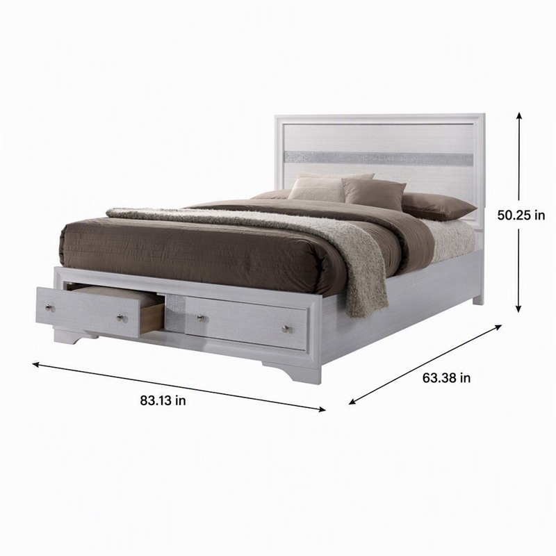Bowery Hill Solid Wood Queen Storage Bed in White with Drawers